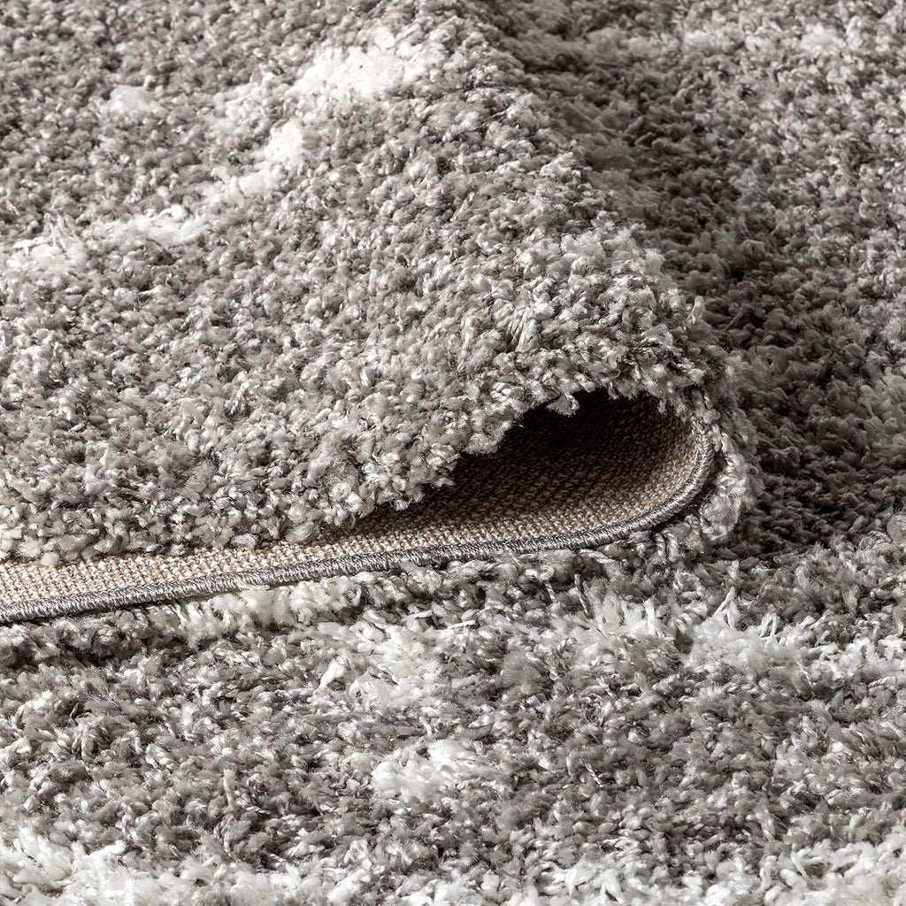 Mercer Shag Plush Tassel Gray/Ivory Indoor Area Rug, Moroccan Geometric Trellis, Contemporary, Easy-Cleaning