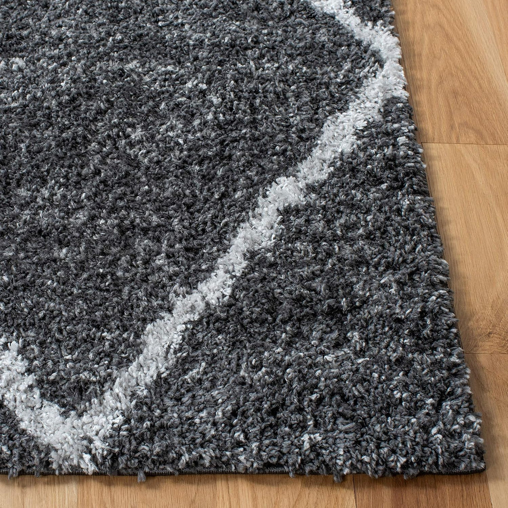 August Shag Collection Area Rug - 6'7" Square, Dark Grey & Ivory, Trellis Design, Non-Shedding & Easy Care, 1.25-inch