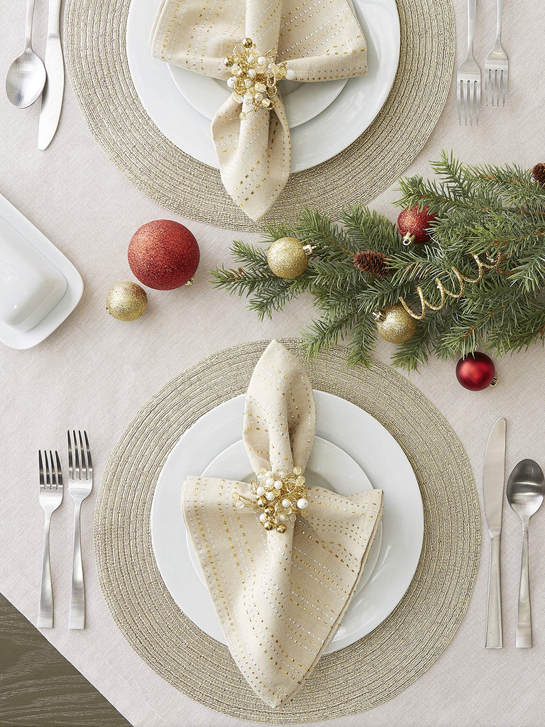 Metallic Round Woven Placemats, Set of 4, 15", Champagne Gold