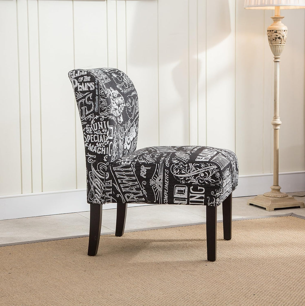 Capa Print Fabric Armless Contemporary Accent Chair, Chalkboard Shadow