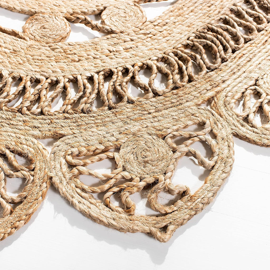 Natural Fiber Round Collection Oval Natural NFB251A Handmade Boho Country Charm Jute Area Rug