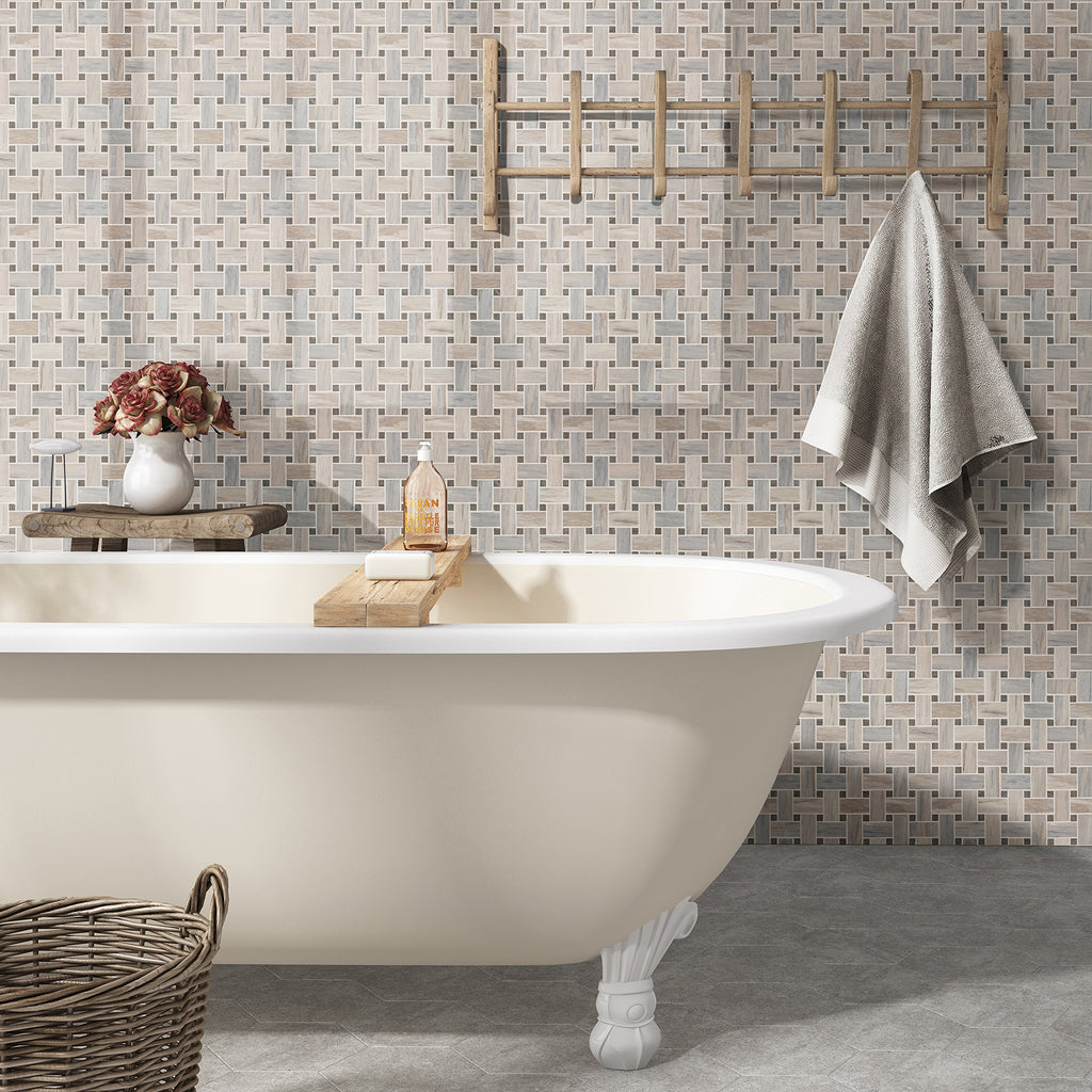 Marble Wall Tile | Angora Basketweave Warm White | 12.5" x 12.5"