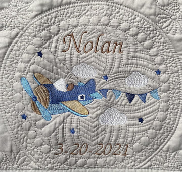 Blanket Quilt | Monogrammed Blankets for Boys and Girls | Embroidered Baby Gifts | (Airplane)