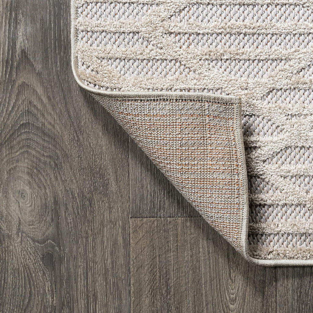 Moroccan Diamond Indoor Outdoor Area Rug Beige, Ararat High-Low Pile Modern for Backyard, Patio, Porch