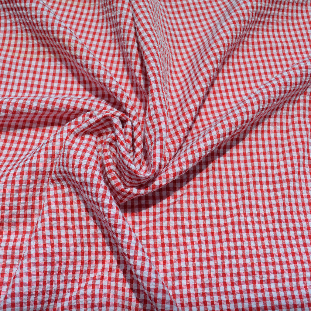 Seersucker Red Gingham Fabric by the Yard | Lightweight Red and White Checked Gingham Cloth | Picnic Tablecloth Shirt