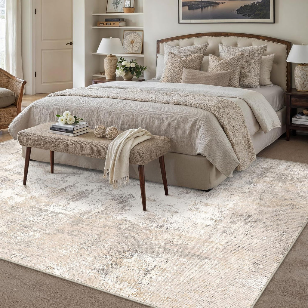 8x10 Beige Grey Abstract Area Rug