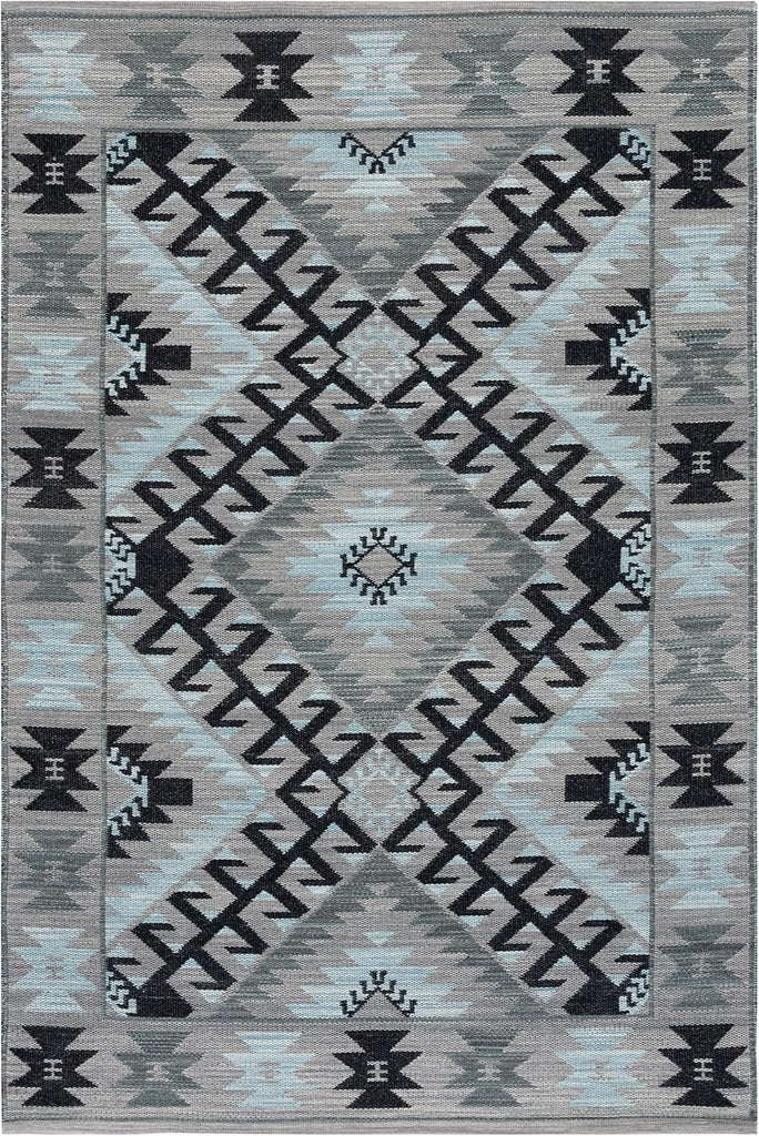 Kilim Collection Area Rug, Grey & Black, Handmade Tribal Southwestern Boho Rustic Wool, Ideal for High