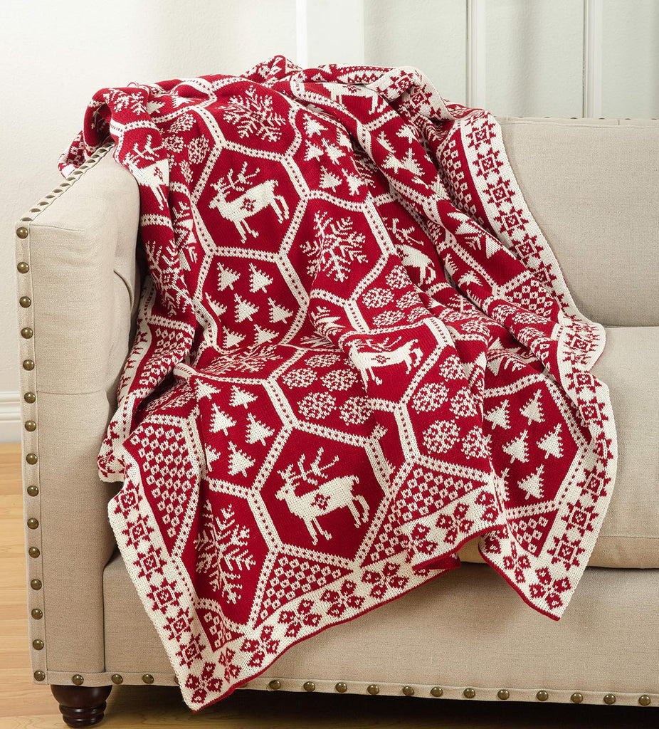 Christmas Knit Throw Blanket, 50"x60", Red