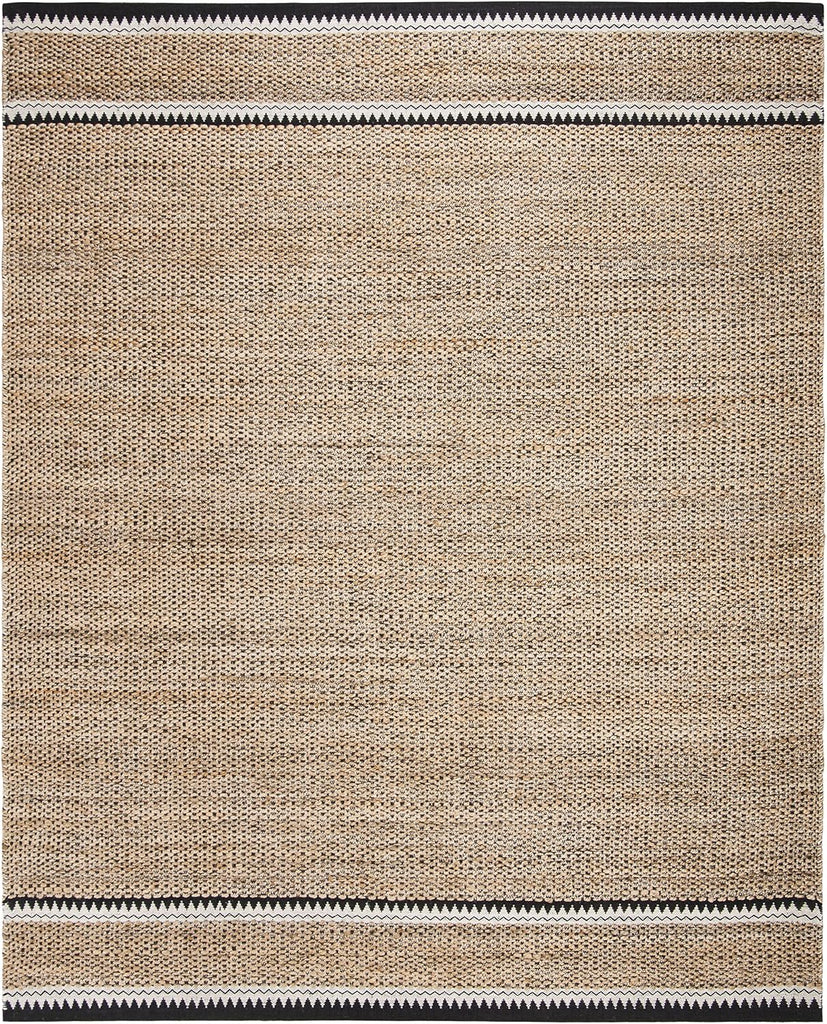 Natural Fiber Area Rug - 9' x 12', Natural & Black, Handmade Farmhouse Boho Coastal Rustic Jute