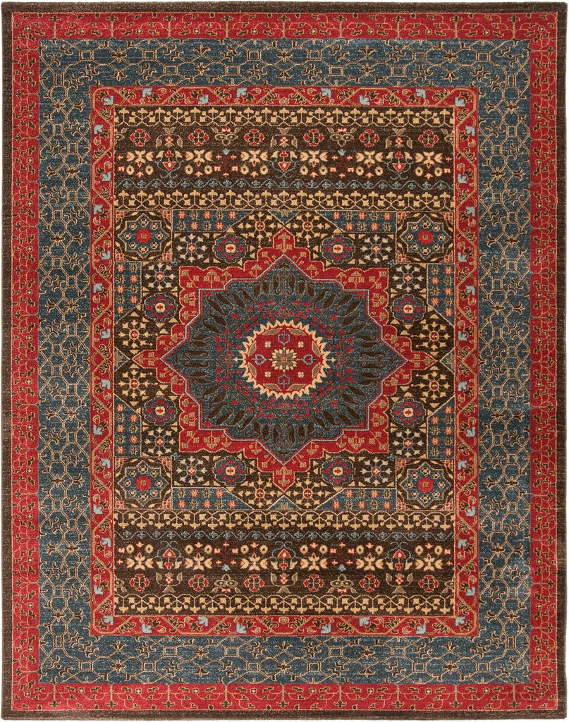 Mahal Area Rug - 9' x 12', Navy & Red, Traditional Oriental Design, Non-Shedding & Easy Care