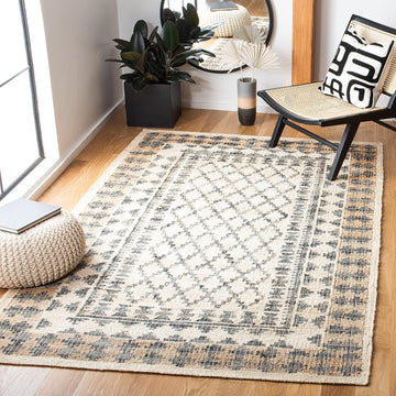 Kilim Collection Area Rug, Ivory & Grey, Handmade Flat Weave Jute, Ideal for High Traffic Areas (KLM755A)