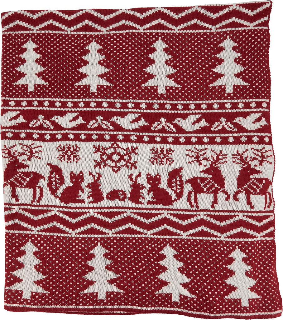 Reindeer and Christmas Tree Knit Throw, Red, 50" x 60", TH544.R5060