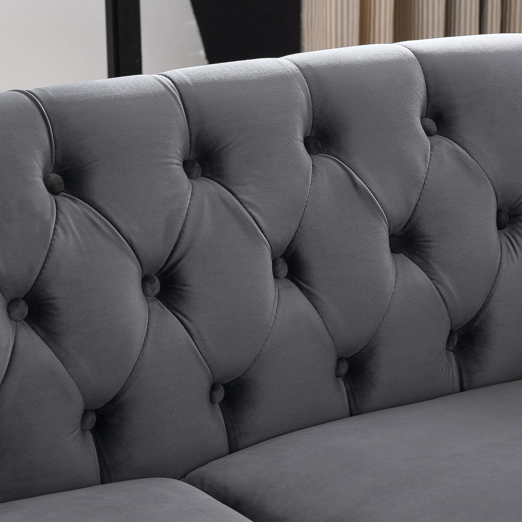 80" 2 Piece 3-Seater Chesterfield Sofa, Combination Sofa with Button Tufted Trimming Curved Backrest Rolled Arms, Grey