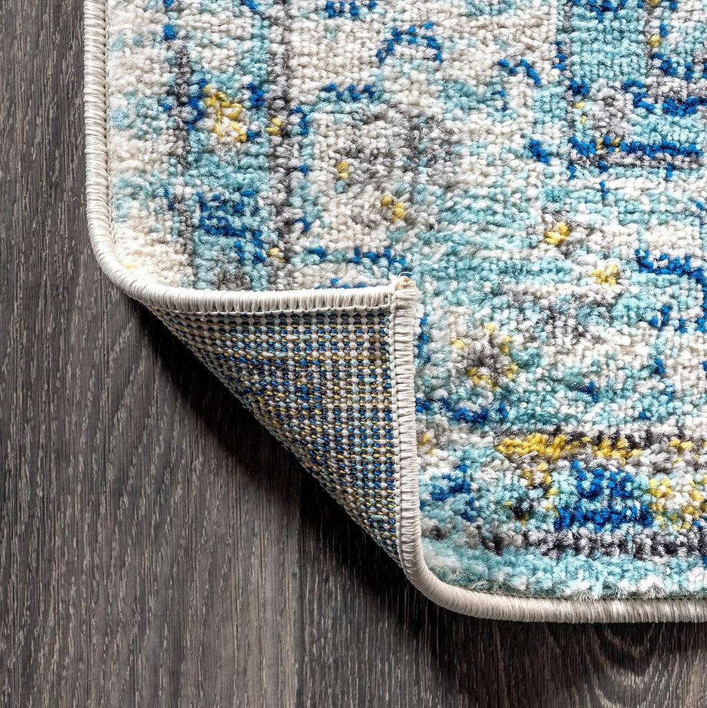 Modern Boho Vintage Medallion Cream/Blue Indoor Area Rug, Bohemian, Traditional, Easy-Cleaning, Pet Friendly