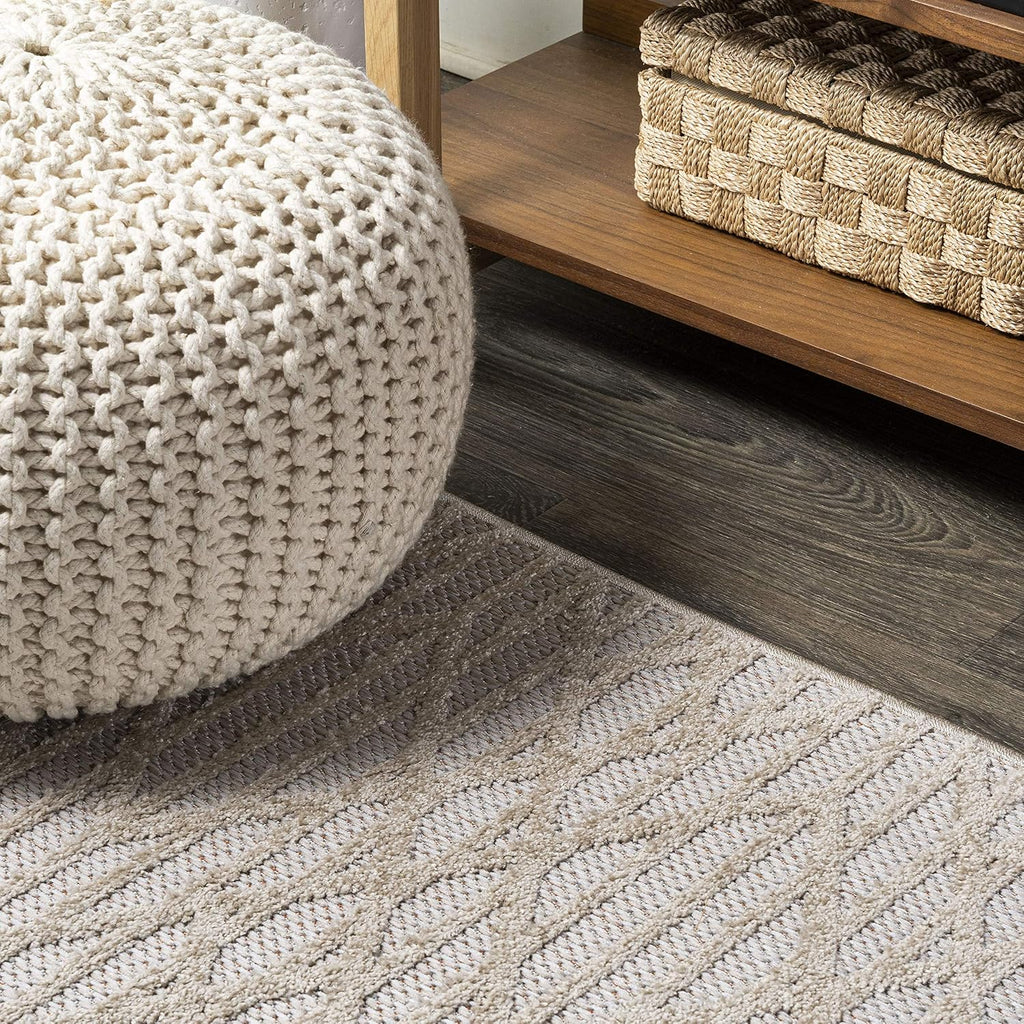Moroccan Diamond Indoor Outdoor Area Rug Beige, Ararat High-Low Pile Modern for Backyard, Patio, Porch