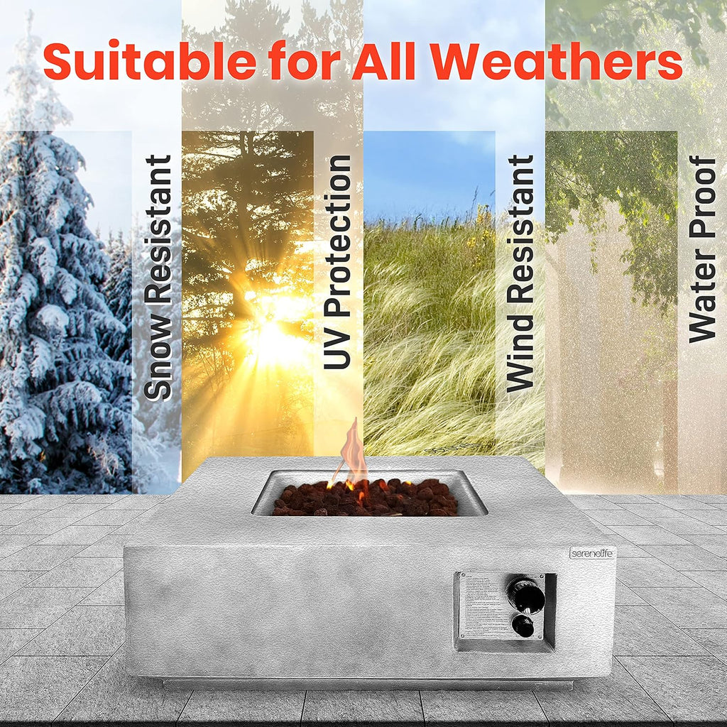 Outdoor Propane Fire Pit Table - CSA/ETL Certified Safe 40,000 Pulse Ignition Weatherproof Square Propane Gas Fire