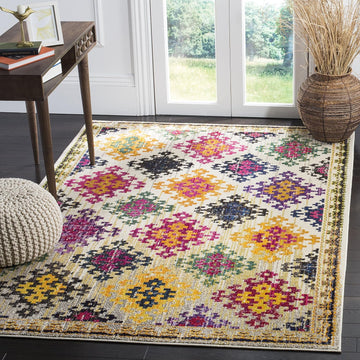 Monaco Collection Accent Rug - 4' x 5'7", Ivory & Multi, Boho Diamond Trellis Design, Non-Shedding & Easy Care, Ideal