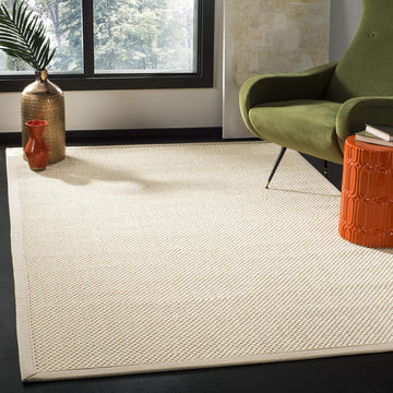 Natural Fiber Collection Area Rug - 10' Square, Ivory & Light Beige, Border Sisal Design, Easy Care, Ideal for High