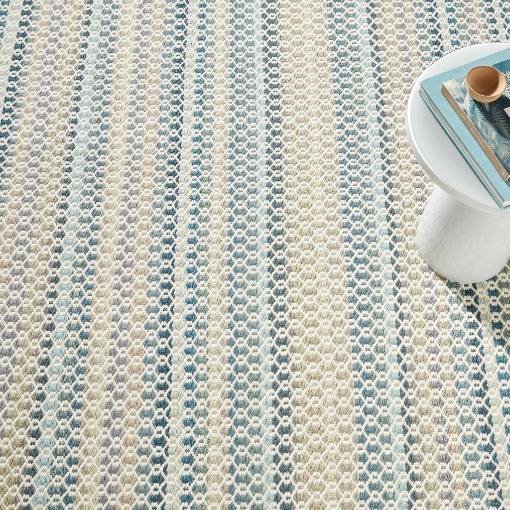 Poppy Blue Geometric Handwoven Wool Rug, 2'x3'