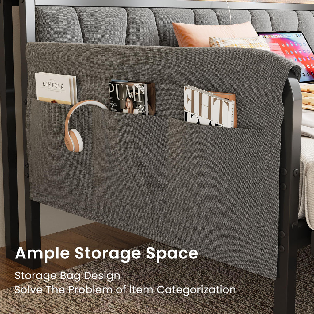 Daybed with Trundle, Storage Headboard and Charging Station, Black