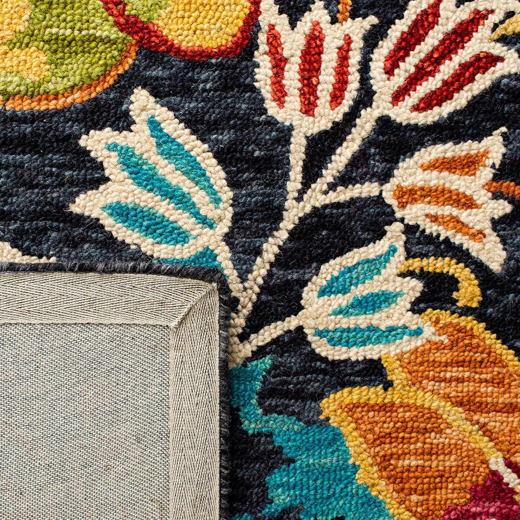 Area Rug 8x10 - Aspen - Large - Charcoal & Blue, Handmade Wool, Boho Floral Design