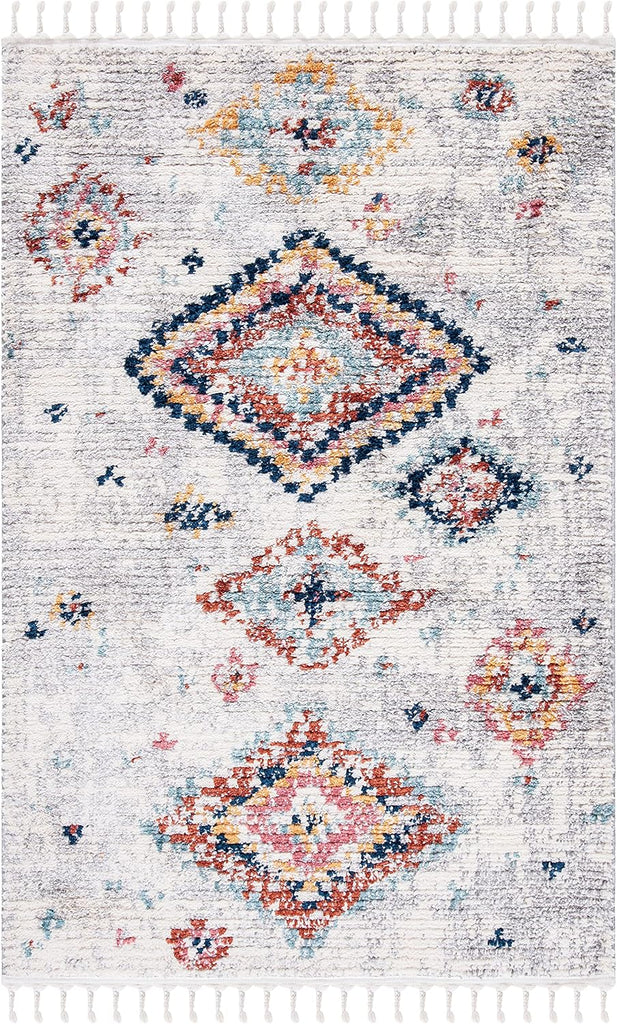 Morocco Collection Accent Rug, Ivory & Multi, Moroccan Boho Tribal Design, Non-Shedding & Easy Care, Ideal