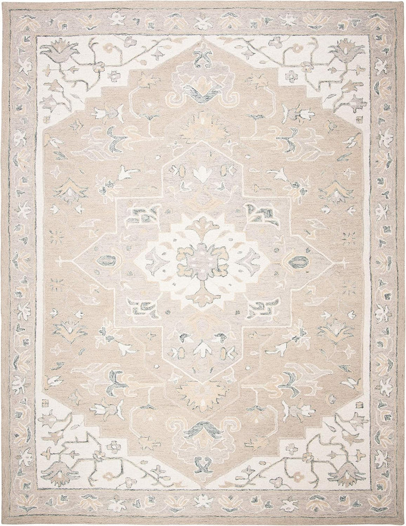 Micro-Loop Area Rug - 9' x 12', Light Grey & Ivory, Handmade Medallion Wool