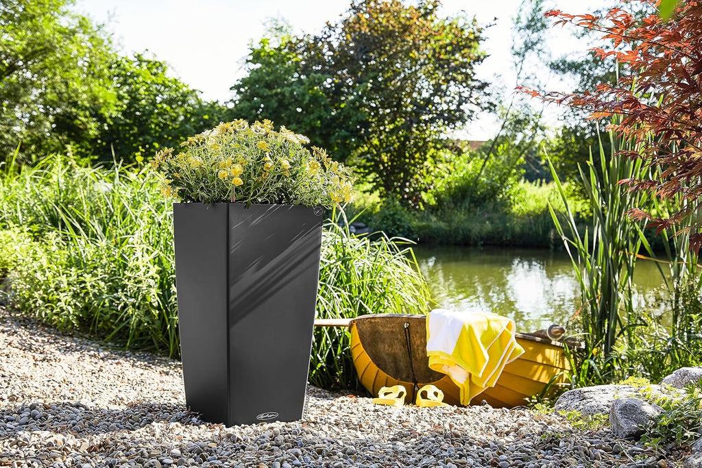 Color 40 Slate, Self-Watering Tall Planter, H29.5 L15.7 W15.7 in