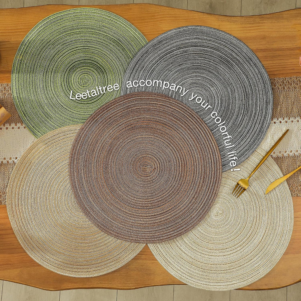 Round Placemats Heat and Slip Resistant Cotton Table Mats, Washable Bohemian Placemats for Dining Tables (White - Set of 6