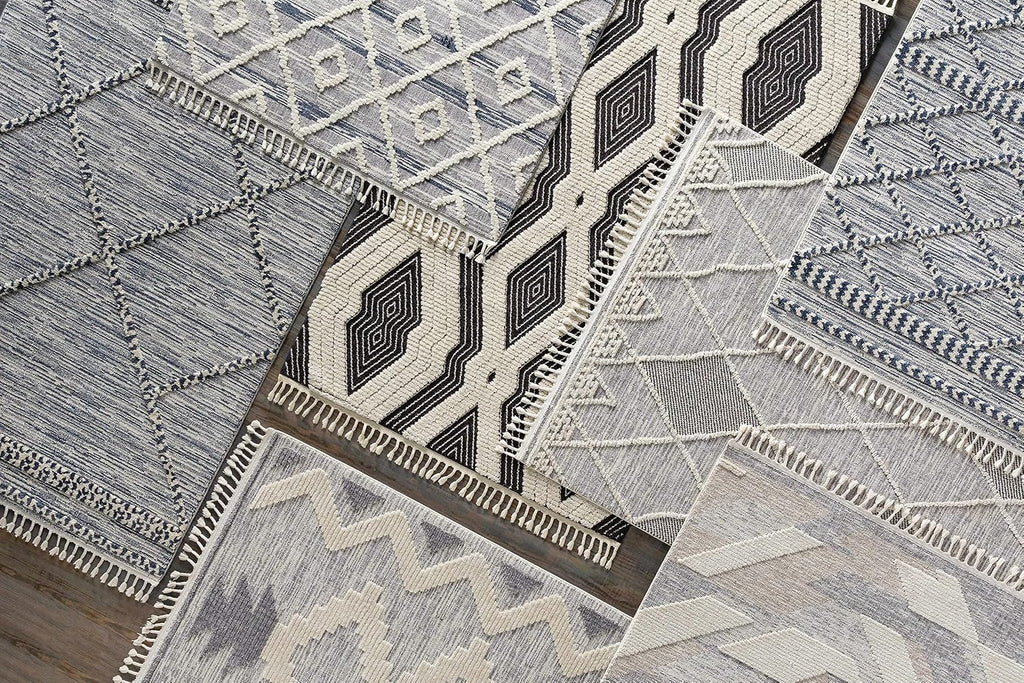 Norvelt Hallway, Kitchen Runner Rug - Geometric Diamond Trellis Striped Border - Bohemian Transitional Moroccan Boho