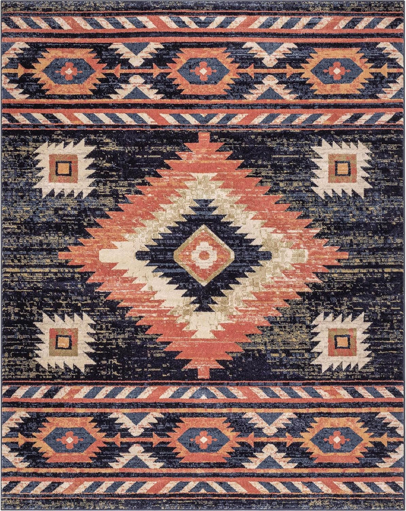 Lizette Dark Blue Traditional Medallion Area Rug
