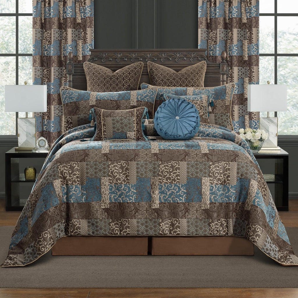 9-Piece Vintage Jacquard Comforter Set Queen, Blue