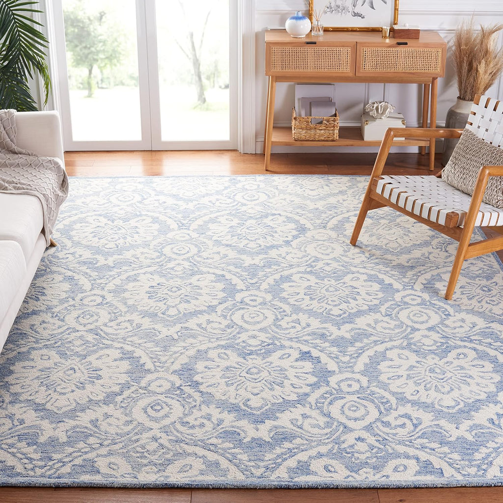Blossom Area Rug - 9' x 12', Blue & Ivory, Handmade Wool