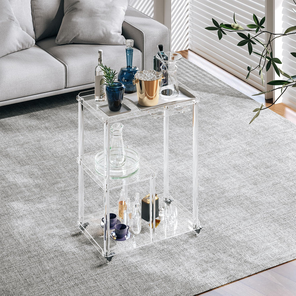 Acrylic Modern Bar Cart with Lockable Wheels, 3 Tier Rolling Cart