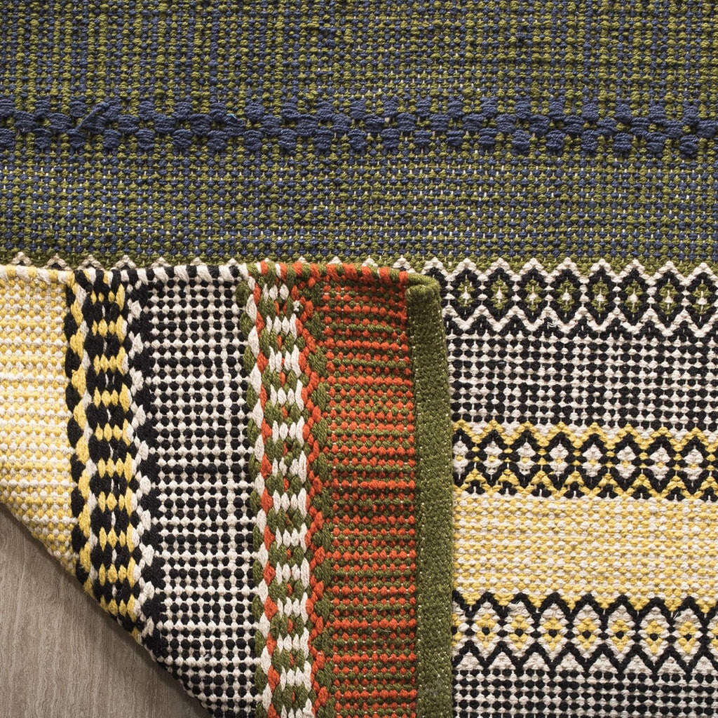 Area Rug 8x10 - Striped Kilim Collection - Large - Gold & Grey, Handmade Flat Weave Cotton, Ideal, Dining Space