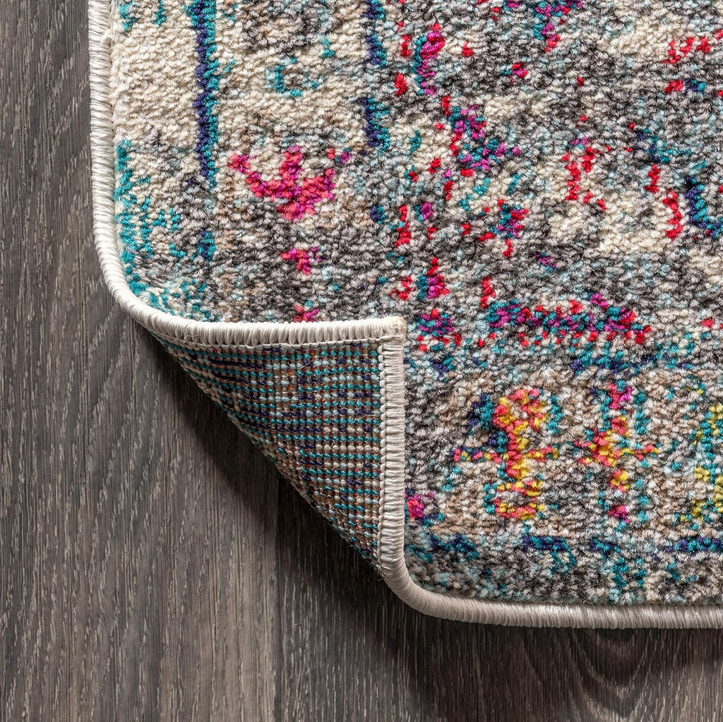 Boho Vintage Navy/Cream Indoor Area Rug, Bohemian Flair Medallion, Chic, Floral, High Traffic, Pet Friendly