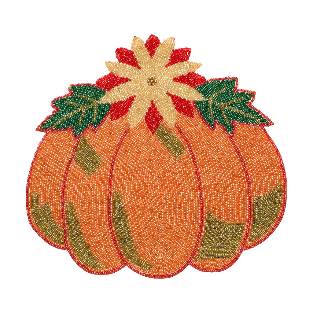 Lightnpro Beaded Pumpkin Placemats Set of 2 - 13 Inch Round Multicolor Charger Mats, Handcrafted Artisan Table