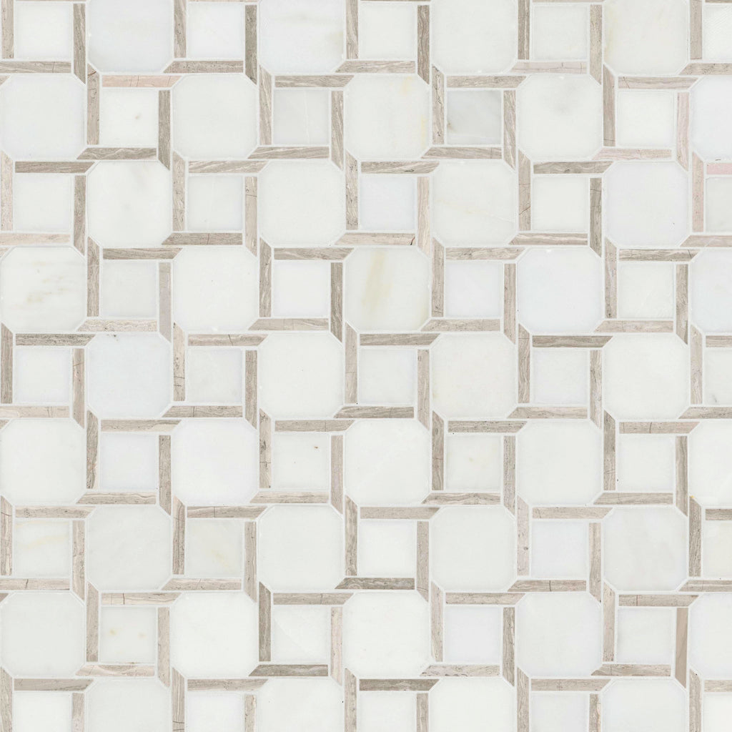 Polished Marble Mosaic Tile | Chateau Lace Geometric | 12" x 12"