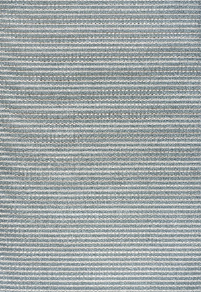 Aarhus High-Low Striped Blue Indoor/Outdoor Area Rug 8x10, Minimalist Geometric, Classic, Farmhouse, Cottage, Vintage
