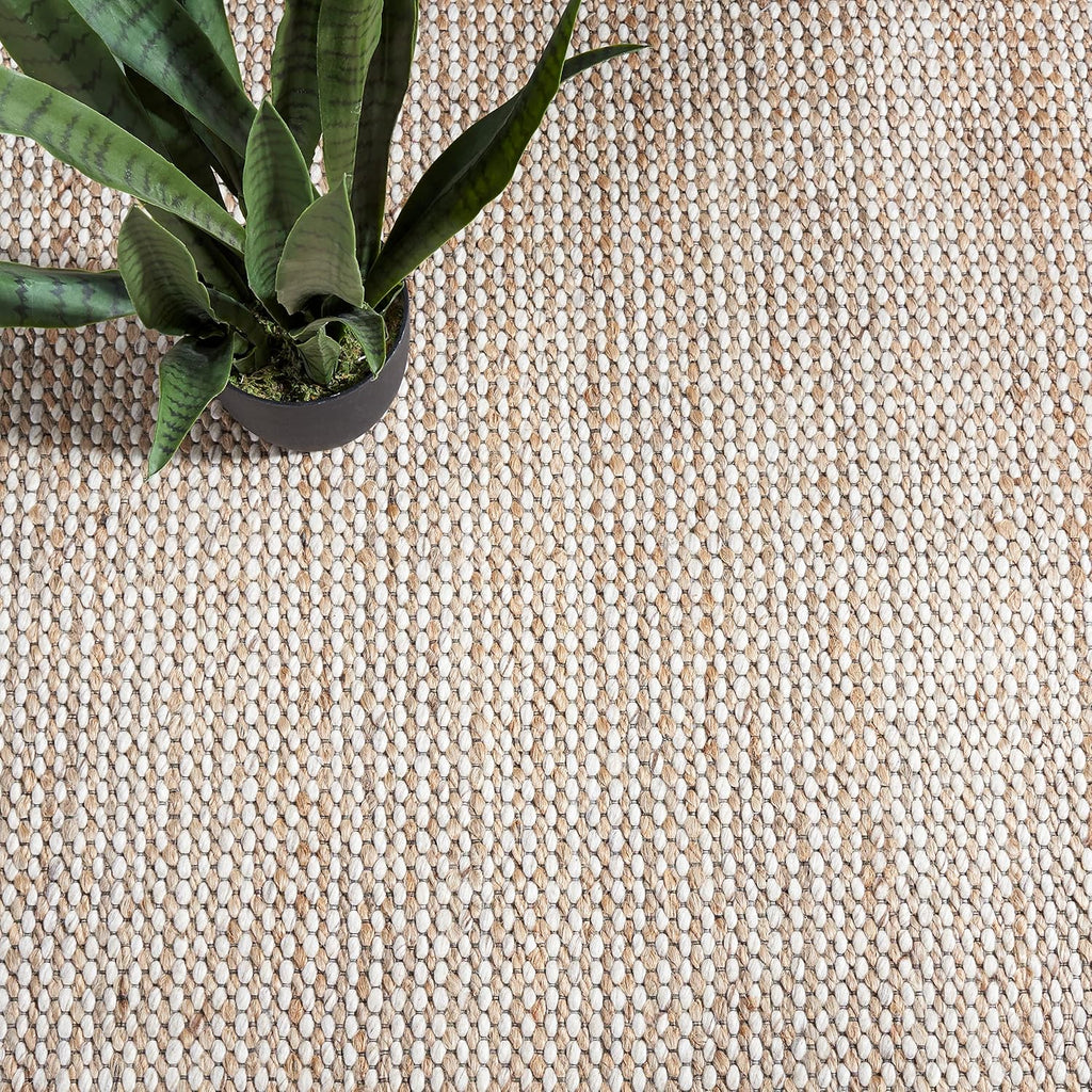 Natural Fiber Collection Area Rug - 8' Square, Natural & Beige, Handmade Farmhouse Jute & Wool, Ideal for High