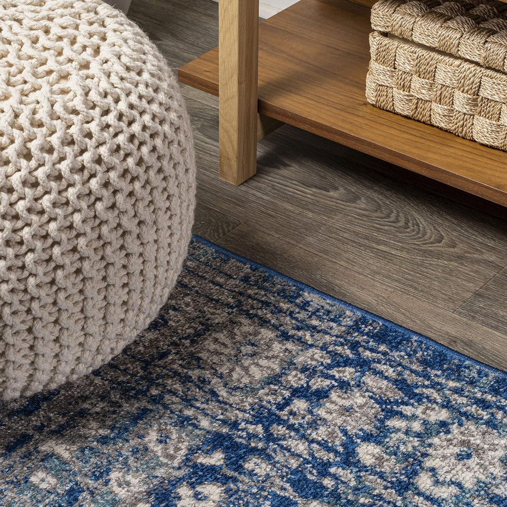 Scala Ornate Vintage Blue/Dark Gray Indoor Area Rug, Medallion, Bohemian, Easy-Cleaning, Pet Friendly