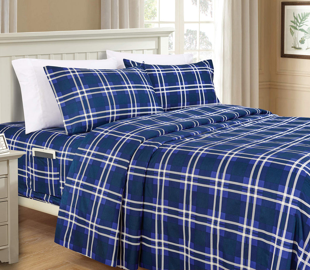 Luxury Soft Bed Sheets Plaid Pattern - 1500 Premium Hotel Quality Microfiber Softness Wrinkle and Fade Resistant
