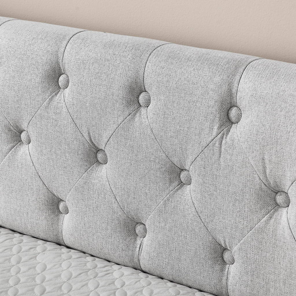Twin to King Daybed Frame with Two Storage Drawers, Modern Upholstered Button Tufted Day Bed Nailhead Trim and Wood