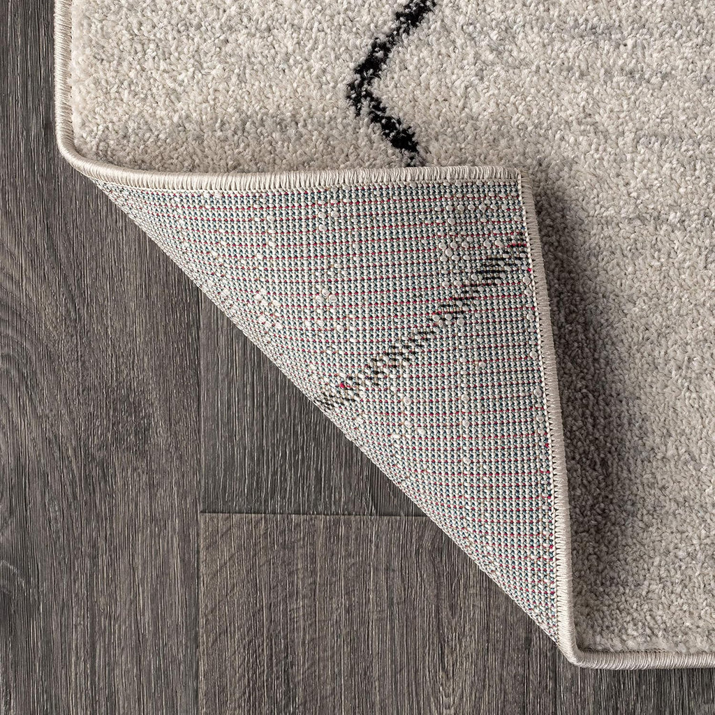 Alia Moroccan Beni Souk Cream/Black Indoor Area Rug, Bohemian, Scandinavian, Easy-Cleaning, Pet Friendly