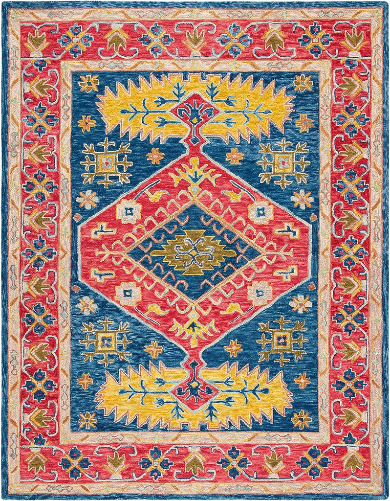Aspen Area Rug - 10' x 14', Red & Blue, Handmade Boho Wool