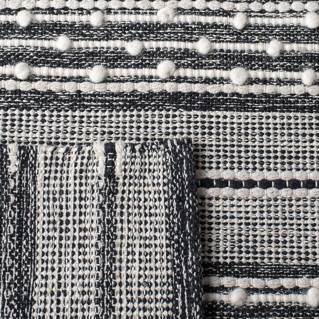 Striped Kilim Collection Runner Rug, Black & Ivory, Handmade Flat Weave Cotton, Ideal for High Traffic
