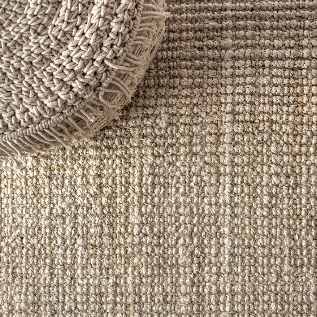 Hiro Hand Woven Chunky Jute Ivory Square Indoor Area Rug, Bohemian, Transitional, Easy-Cleaning, Pet Friendly
