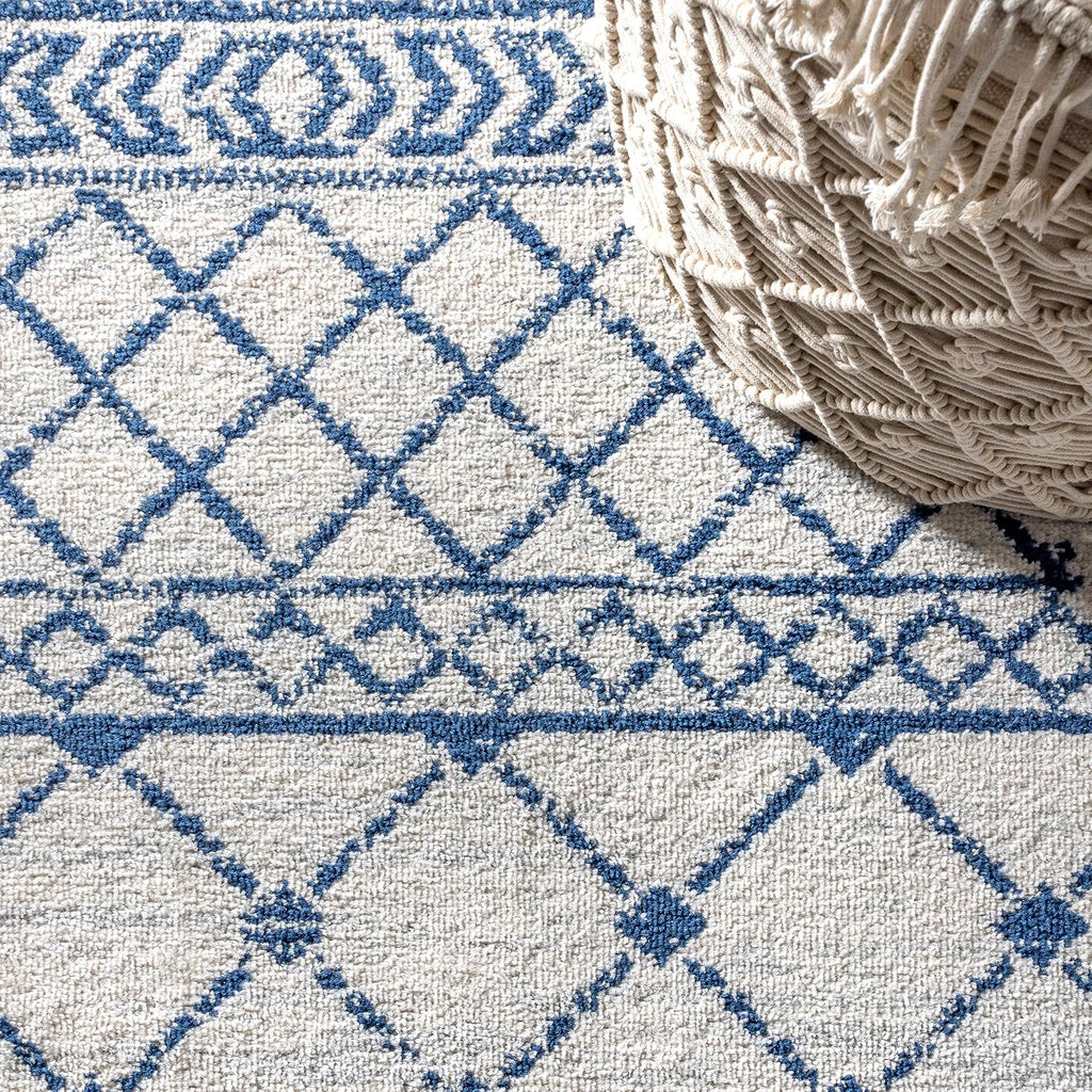 Moroccan Hype Boho Vintage Tribal Cream/Blue Indoor Area Rug, Bohemian, Vintage, Easy-Cleaning, Pet Friendly