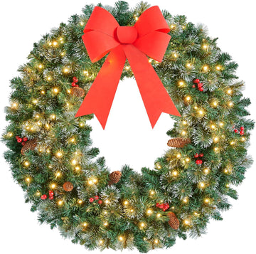 36in Pre-Lit Christmas Wreath Frosted 150 LED Lights, Green