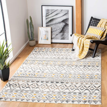 Sedona Collection Accent Rug, Ivory & Charcoal, Moroccan Boho Tribal Design, Non-Shedding & Easy Care